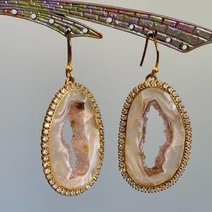 Vtg Agate/Crystal Earrings